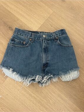 Levi's Denim Jean Shorts in Medium Blue with Frayed Hem